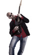 man playing electric guitar