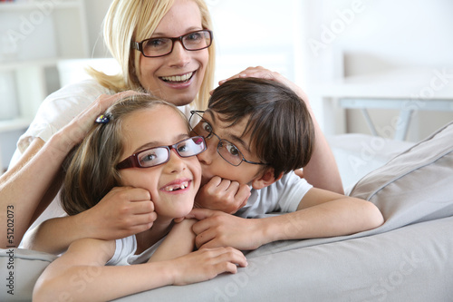 Photo: Woman and children with eyeglasses on Woman and children with eyeglasses on