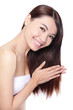 young woman happy touch her hair