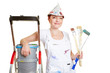 Maler und Lackierer mit Pinsel und Leiter