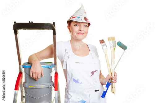 Photo: Maler und Lackierer mit Pinsel und Leiter Maler und Lackierer mit Pinsel und Leiter
