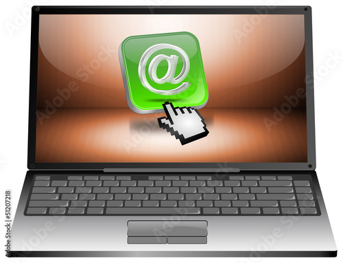 Illustration: Laptop mit E-mail Button Laptop mit E-mail Button