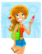 Vektor: girl with sunscreen on her face girl with sunscreen on her face