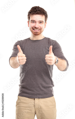 Photo: Happy man with thumbs up gesture, isolated on white Happy man with thumbs up gesture, isolated on white