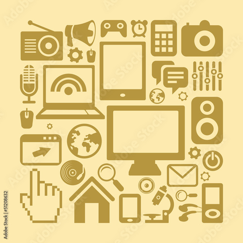 Vector: Vector set of technology icons in retro style Vector set of technology icons in retro style