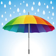 Vector umbrella and rain drops in rainbow colors