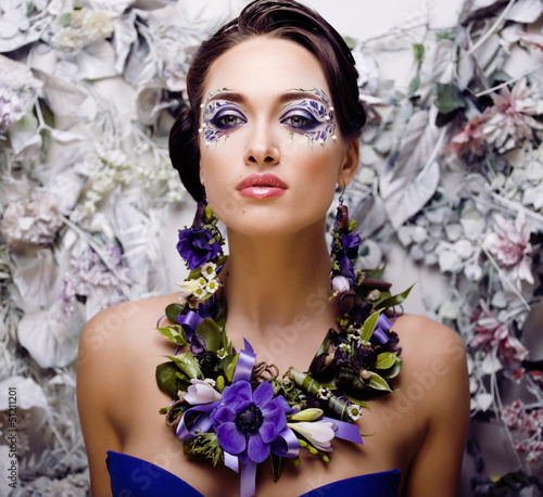 Photo: floral face art with anemone in jewelry floral face art with anemone in jewelry