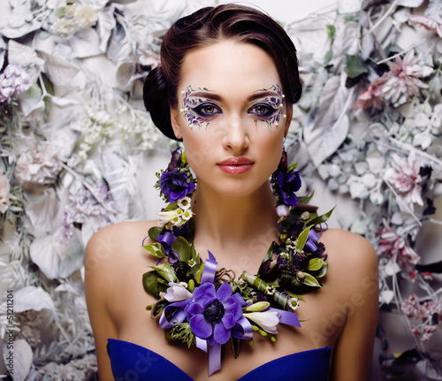 Photo: floral face art with anemone in jewelry floral face art with anemone in jewelry