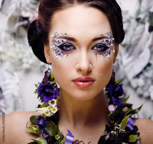 Photo: floral face art with anemone in jewelry floral face art with anemone in jewelry