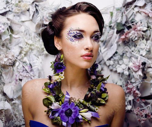 Photo: floral face art with anemone in jewelry floral face art with anemone in jewelry