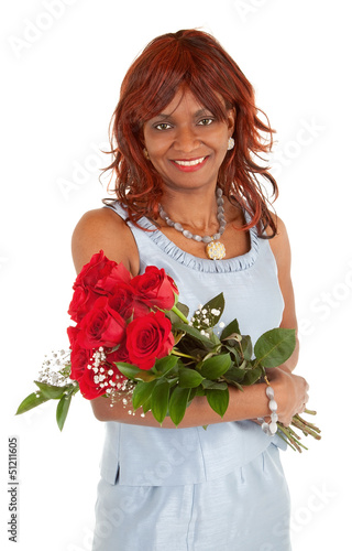 Photo: Happy African American Woman Posing with her Roses Happy African American Woman Posing with her Roses