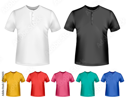 Vector: Black and white and color men polo t-shirts. Design template. Ve Black and white and color men polo t-shirts. Design template. Ve