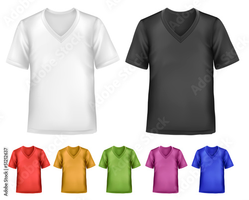 Vector: Black and white and color men polo t-shirts. Design template. Ve Black and white and color men polo t-shirts. Design template. Ve