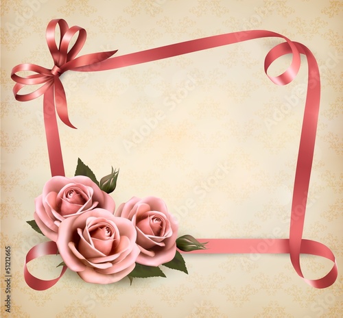 Vector: Retro holiday background with pink roses and ribbons. Vector ill Retro holiday background with pink roses and ribbons. Vector ill