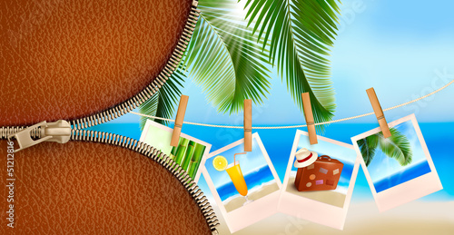 Vector: Background with photos from holidays on a seaside. Summer holida Background with photos from holidays on a seaside. Summer holida
