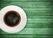 cup of coffee on green wooden table