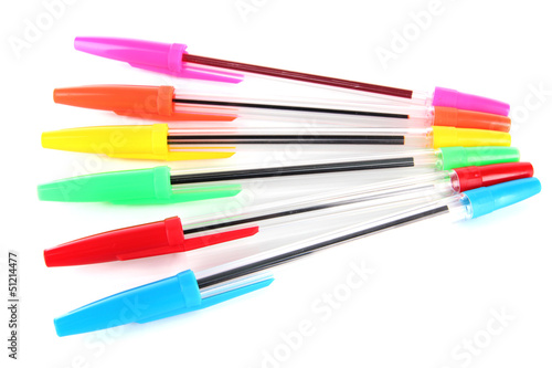 Photo: Colorful pens isolated on white Colorful pens isolated on white