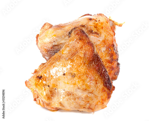 Photo: Grilled chicken thighs isolated on white background Grilled chicken thighs isolated on white background