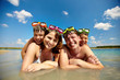 Sunbathers in water