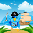 Vector: Bird pirate ashore tropical island Bird pirate ashore tropical island