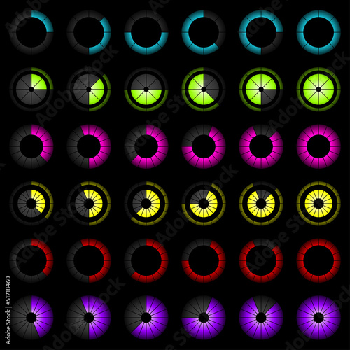 Vector: Set of bright progress indicators for the web. Set of bright progress indicators for the web.