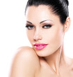 Beautiful face of caucasian woman  with pink lips