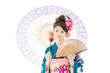 Beautiful asian kimono woman on white background