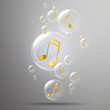 Vector Bubbles with Golden Music Notes in it
