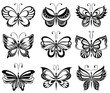 Set of silhouettes of butterflies