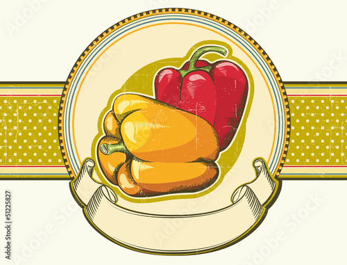Vector: Peppers.Vintage label background on old texture Peppers.Vintage label background on old texture