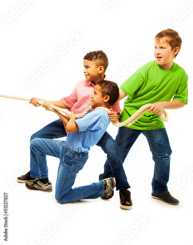 Photo: Boys team pulling the rope Boys team pulling the rope