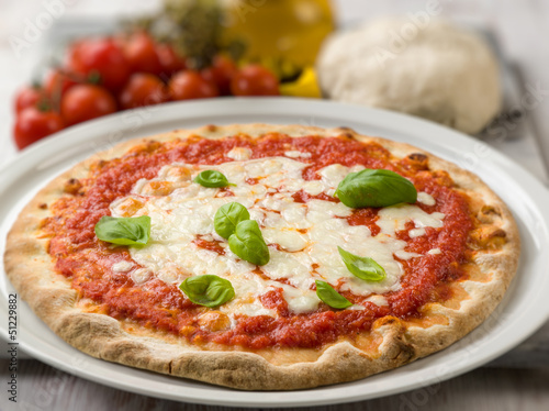 Photo: margherita pizza with buffalo mozzarella, selective focus margherita pizza with buffalo mozzarella, selective focus
