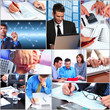 Business people working in the office. Collage.
