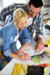 Couple designing home interior project