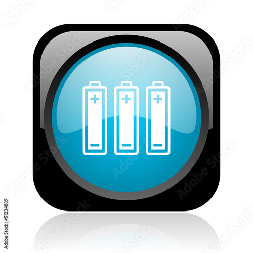 Illustration: batteries black and blue square web glossy icon batteries black and blue square web glossy icon