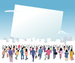 白いボードに集まる人々
