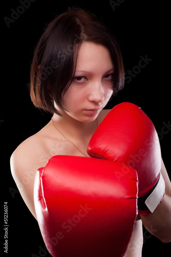 Photo: beautiful nude girl with boxing gloves beautiful nude girl with boxing gloves