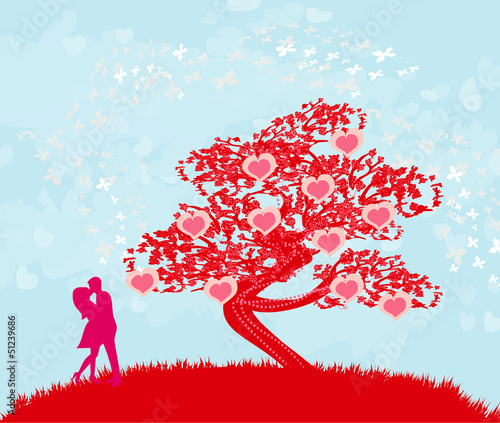 Illustration: greeting card with silhouette of romantic couple greeting card with silhouette of romantic couple