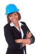 Confident Black African American woman architect smiling with fo