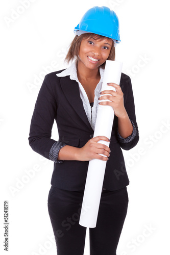 Photo: Confident Black African American woman architect smiling with fo Confident Black African American woman architect smiling with fo