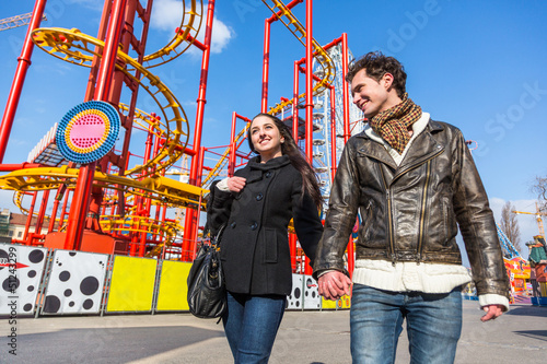 Photo: Happy Young Couple at Amusement Park in Wien Happy Young Couple at Amusement Park in Wien