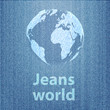 Jeans world concept with the globe on denim texture background