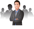 Young happy businessman illustration in front of his team eps 10
