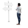 Girl before a roadsign
