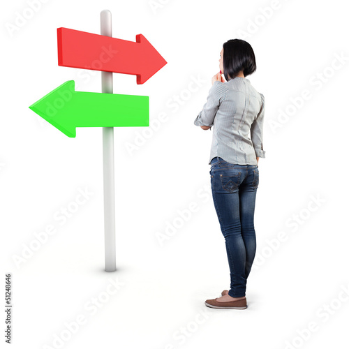Photo: Girl before a roadsign Girl before a roadsign