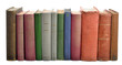 A pile of old books isolated on white background