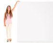 Casual woman with a banner