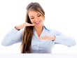 Business woman displaying something