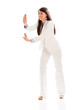 Business woman pushing something