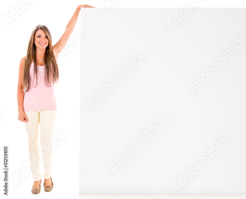 Photo: Casual woman with a banner Casual woman with a banner